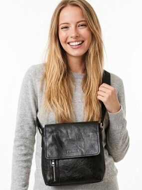 Black Faux Leather Flap Shoulder Bag Messenger Bag Crossbody Strap